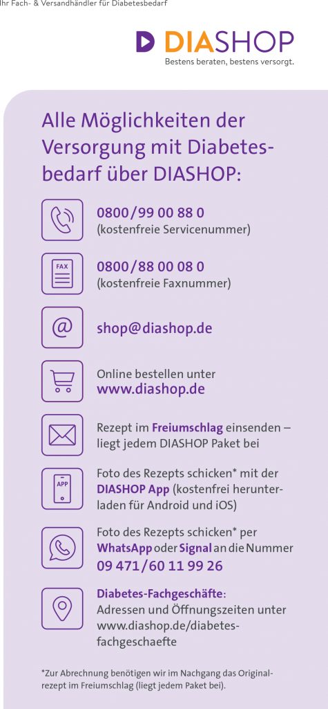 Kontaktfrei Diabetesbedarf über DIASHOP nach Hause liefern